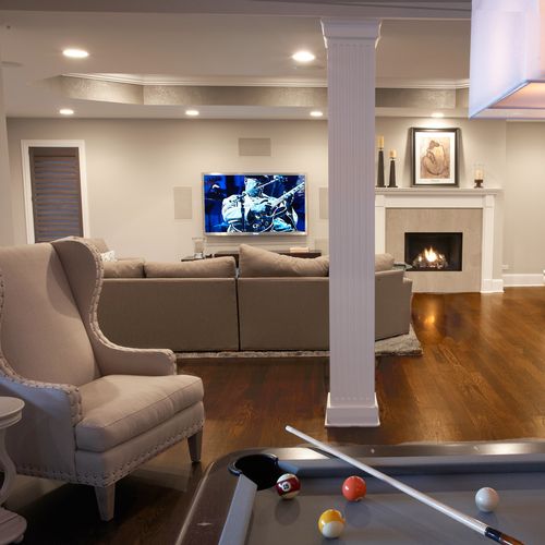 The recreation room grows up in this stylish space