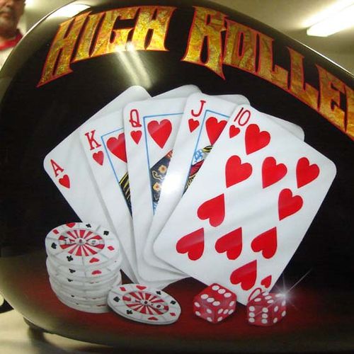 airbrushed cards, poker chips, dice and gold leaf