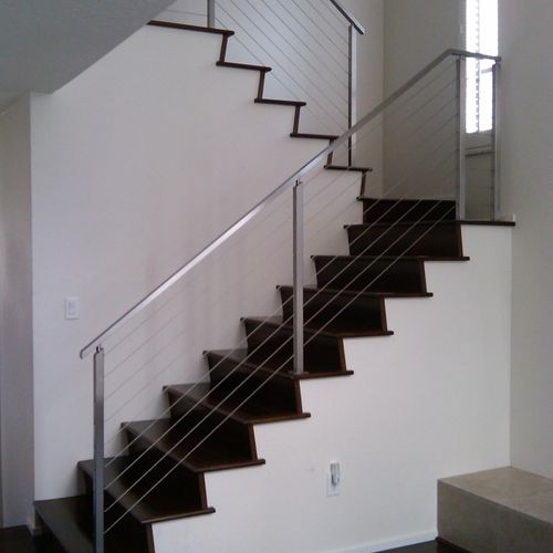 Brushed finish stainless steel stair railings with