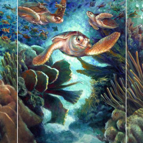 Loggerhead Sea Journey, Triptych in Oil