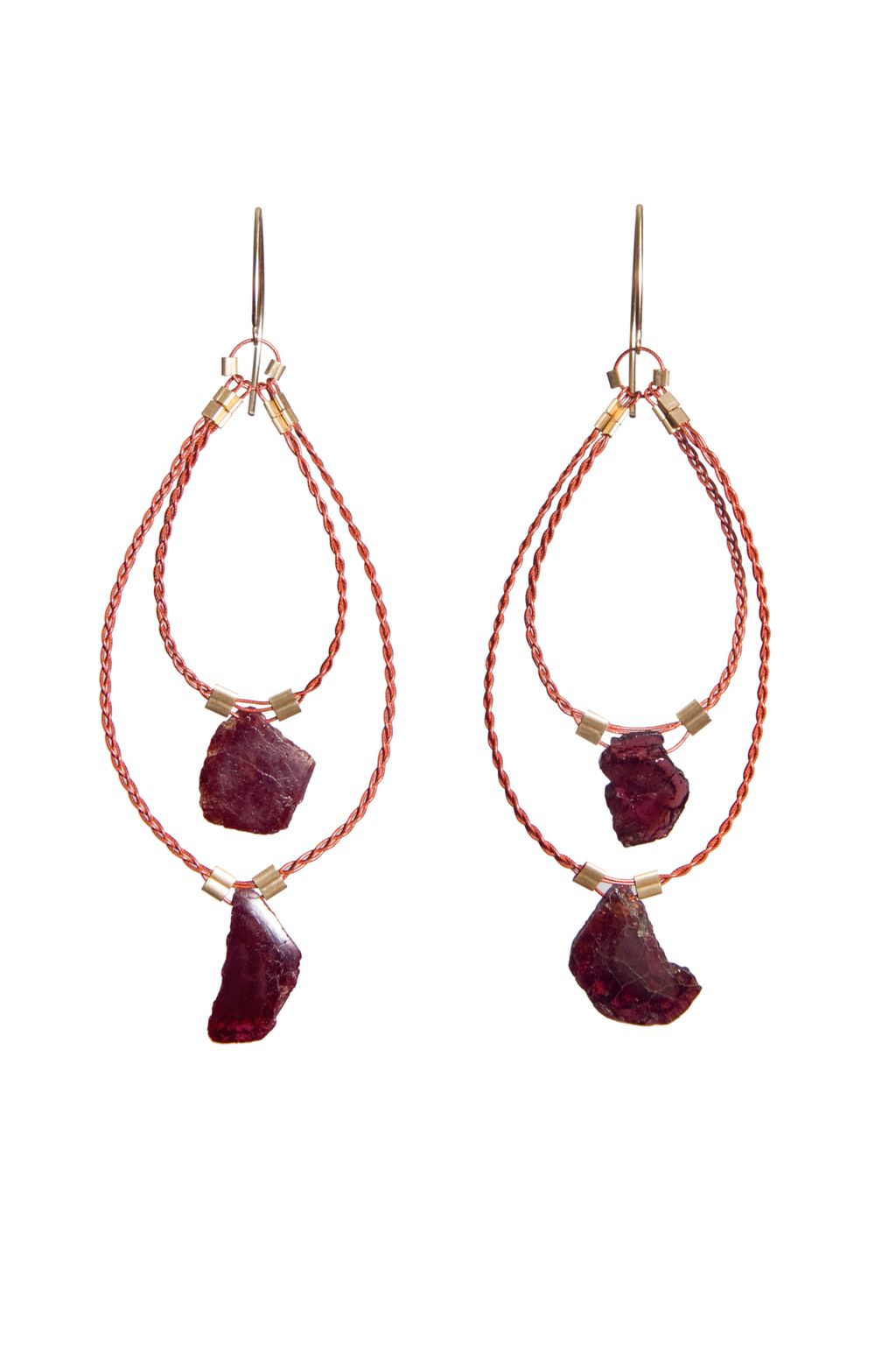Astral Earrings
Materials: Garnet slices, nylon-co