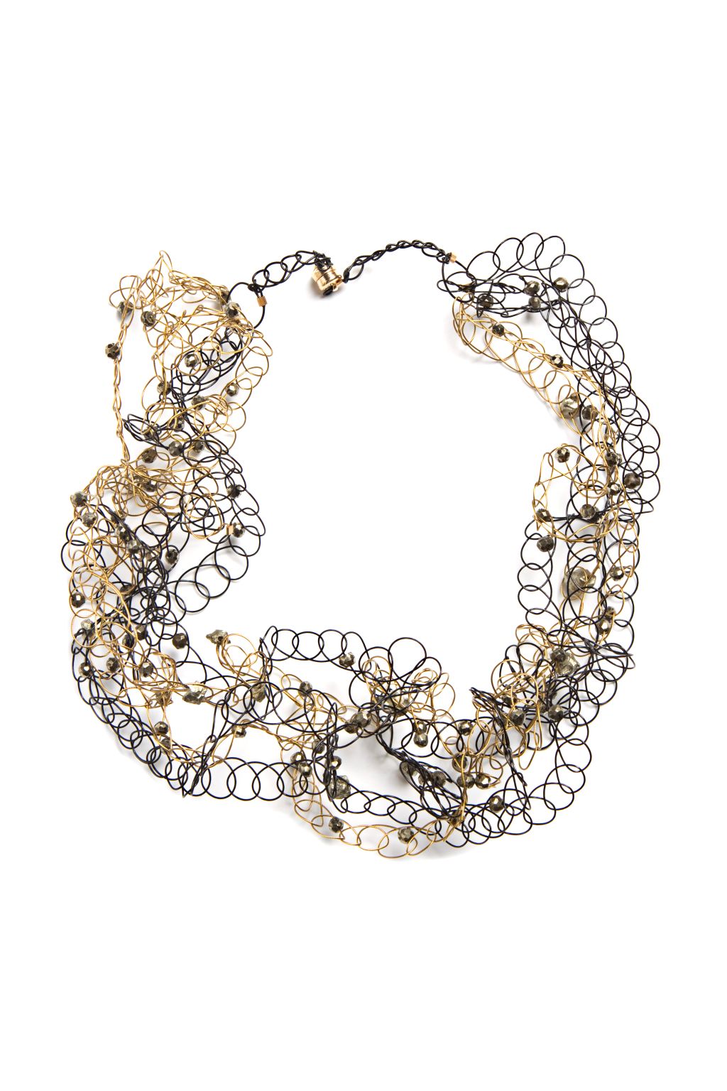 Celestial Necklace
Materials: pyrite, nylon-coated
