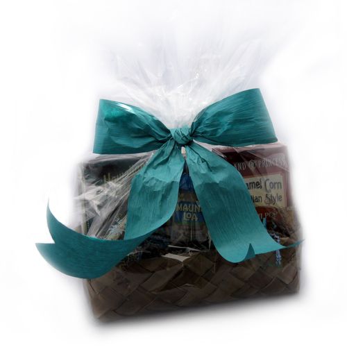 Small Custom Gift Basket - Lauhala box with Raffia