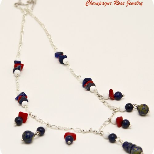 Red Coral, Lapis Lazuli and White Howlite Necklace