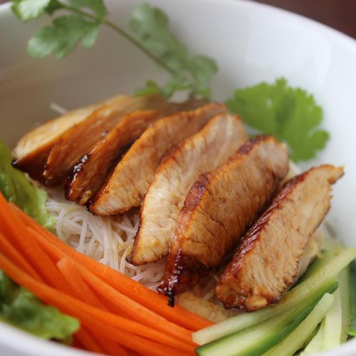 Chilled Rice Noodle Salad with Soy Glazed Chicken