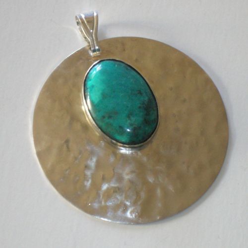 Turquoise & Hammered Sterling Silver Pendant