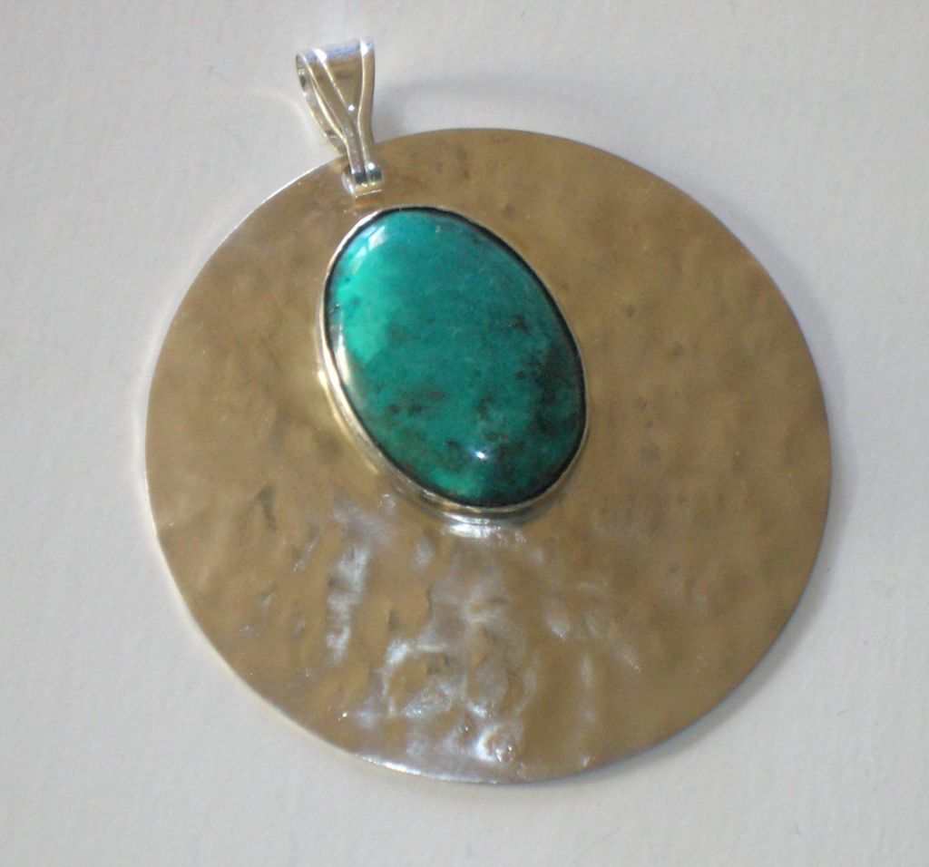 Turquoise & Hammered Sterling Silver Pendant