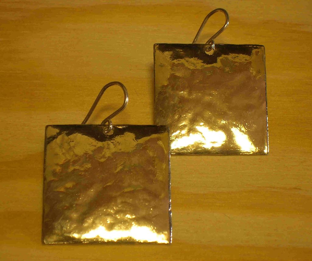 Large Square Hammered Sterling Silver Earrings