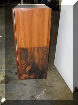 Smoke damaged cabinets before and after