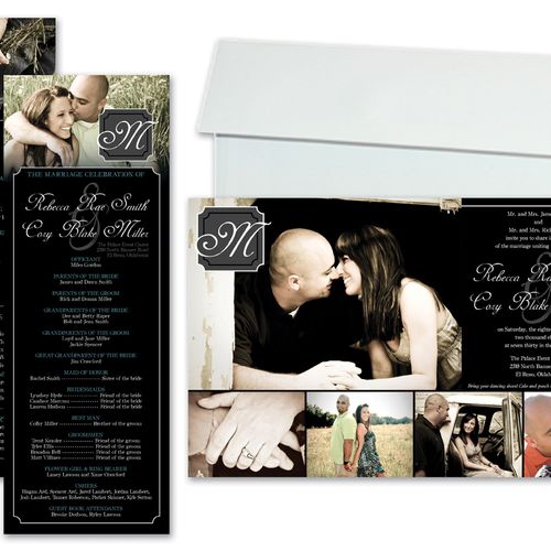 Photo collage style wedding invitation with matchi