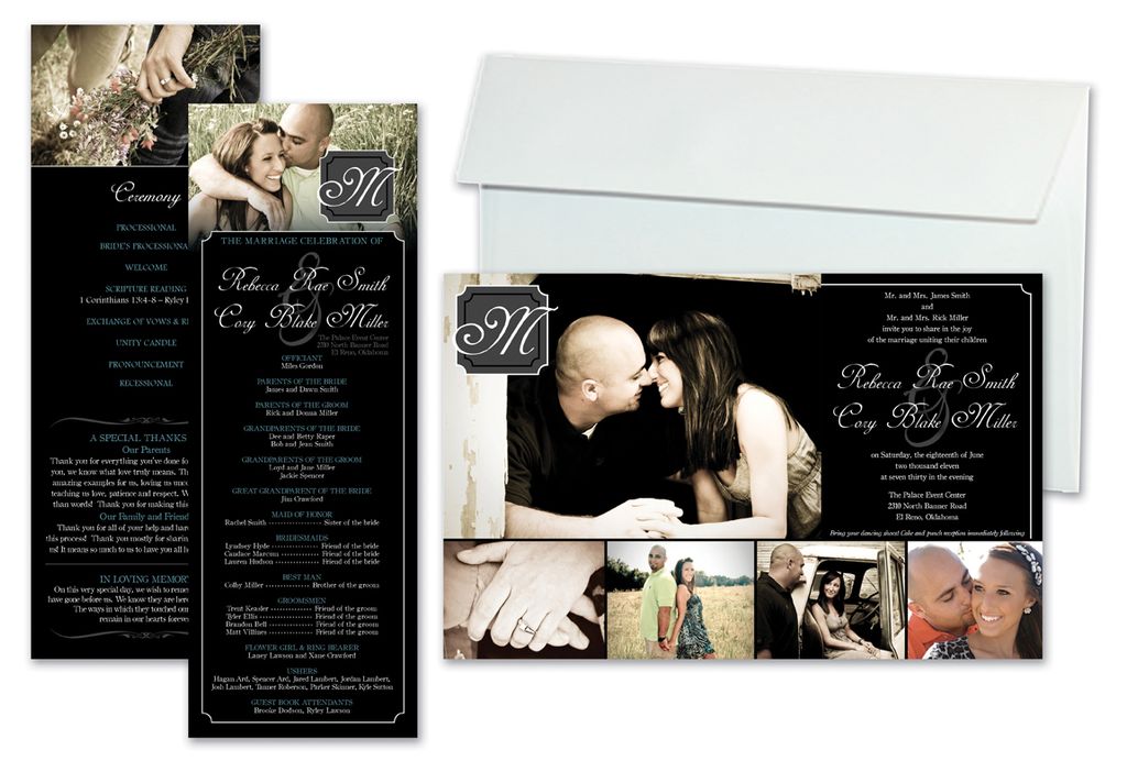 Photo collage style wedding invitation with matchi