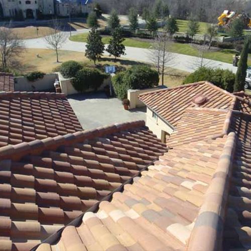 Residential tile roof installation.
