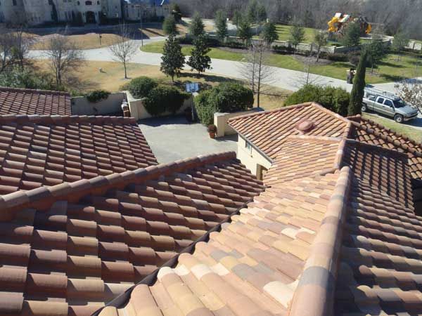 Residential tile roof installation.