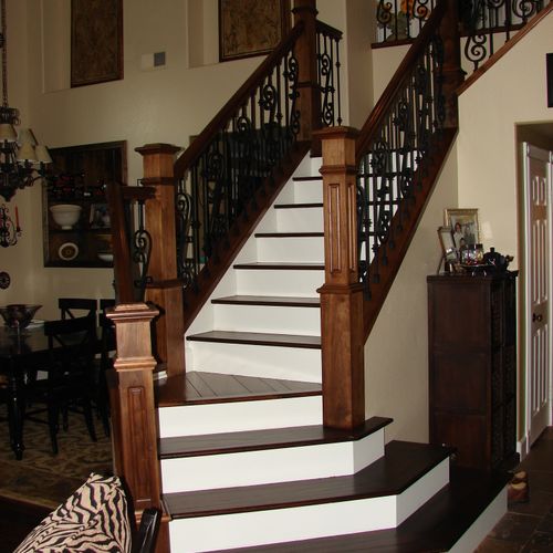Walnut Staircase with wrought iron