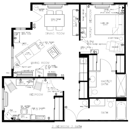 Floor plan for a 2 bedroom apartment