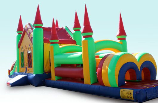 Rainbow Combo Bounce House w/Dual Lane Water Slide