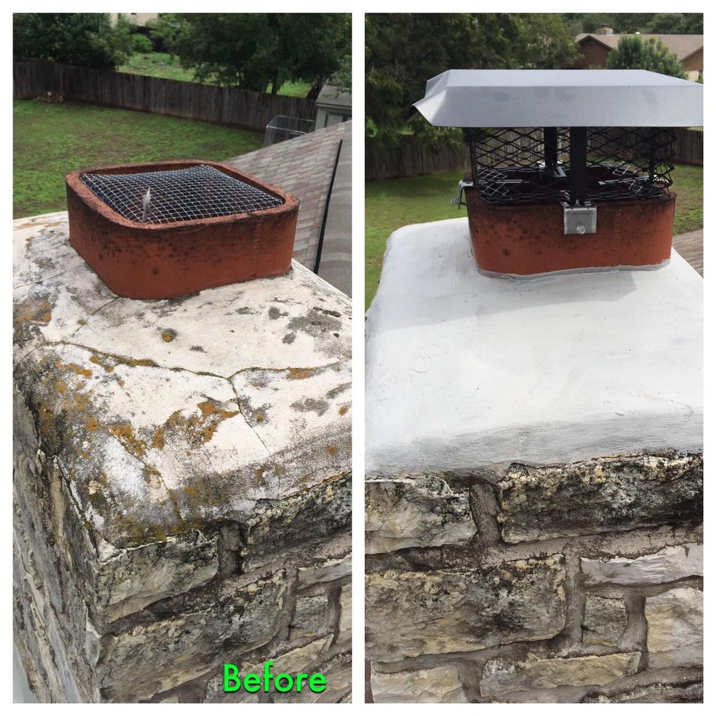 Masonry crown repair and chimney cap installed