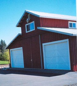 Classic garage/barn with painted board-and-batt si