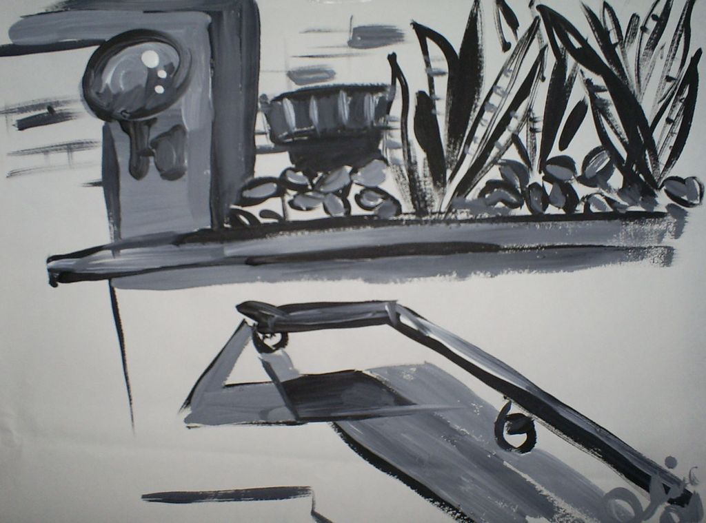 Acrylic painting on paper, "Victorian Square" Lexi
