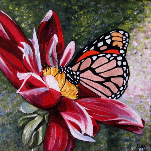 Butterfly on a Pink Flower
12" by 12" acrylic on c