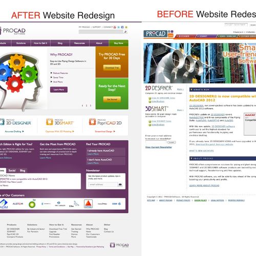 New Website design (left) with strategic images, c