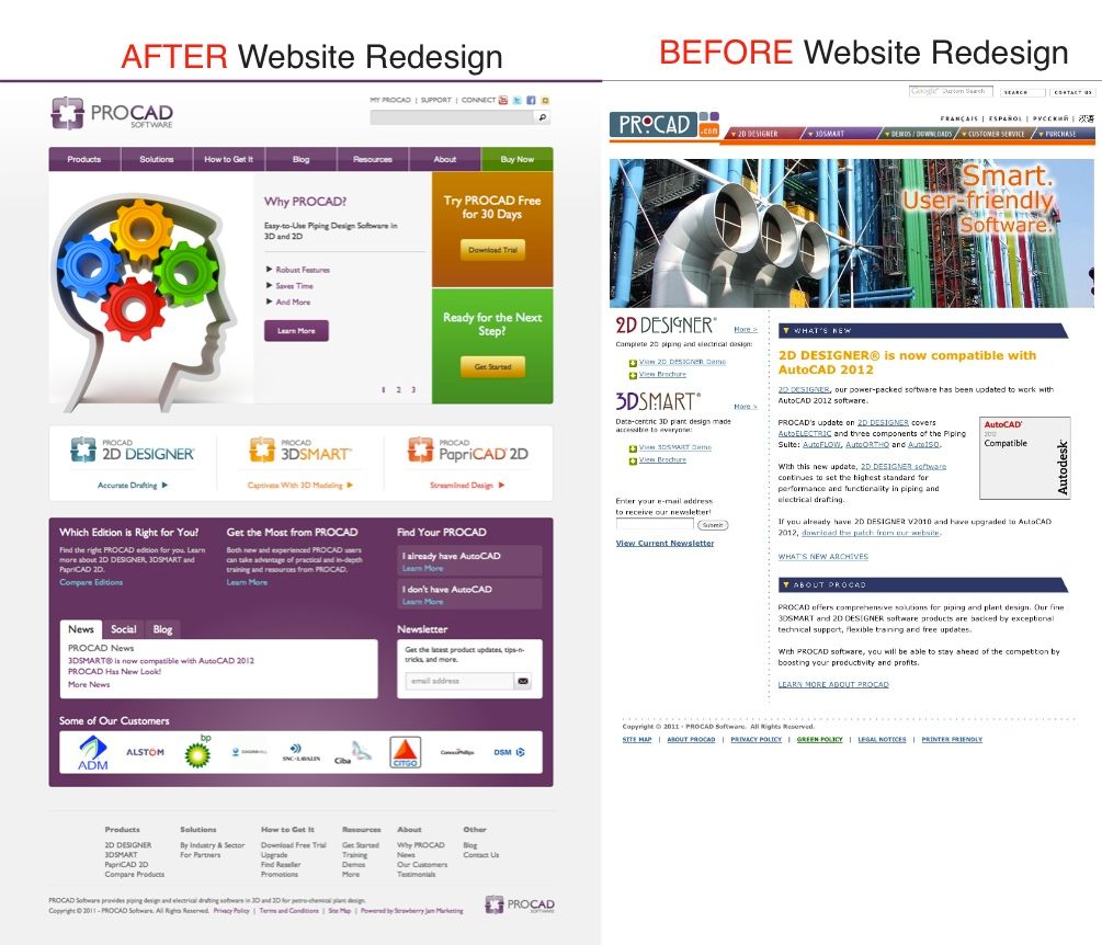 New Website design (left) with strategic images, c