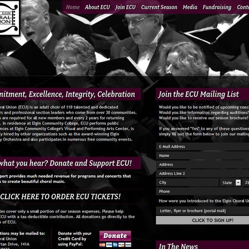 Website design for Elgin Choral Union - www.elginc