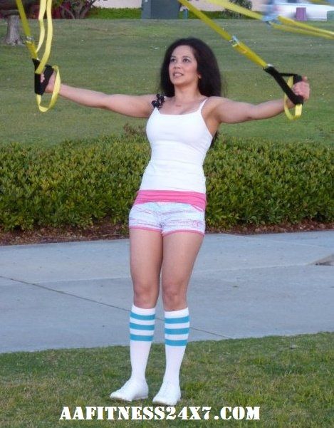 Jo getting her workout on with suspension straps! 