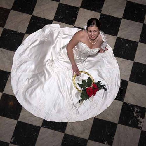 Unique View of bride in perfectly round dress.