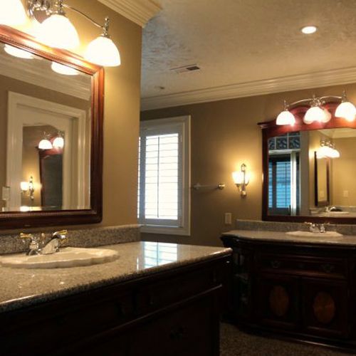 3 tone bathroom with crownmold sheet rock repair a