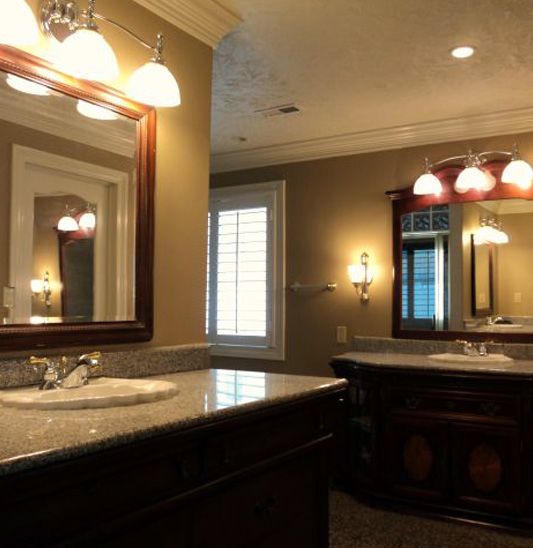 3 tone bathroom with crownmold sheet rock repair a