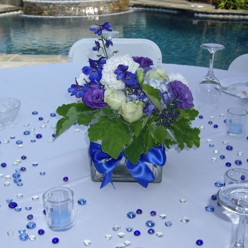 Elegant table centerpiece- backyard birthday party
