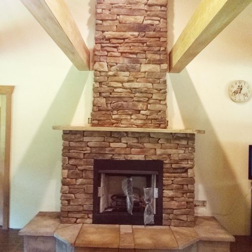 flag stone fireplace with gas insert and beautiful