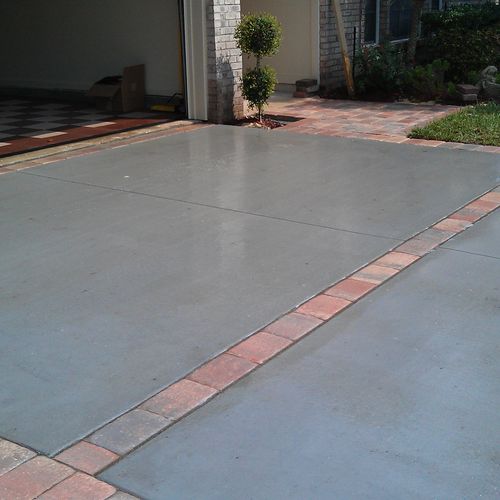 Concrete driveway w/ paver border/bands/ and walkw