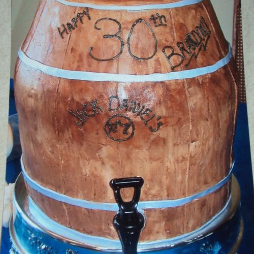 "Barrel of Whiskey" birthday cake, the spout actua
