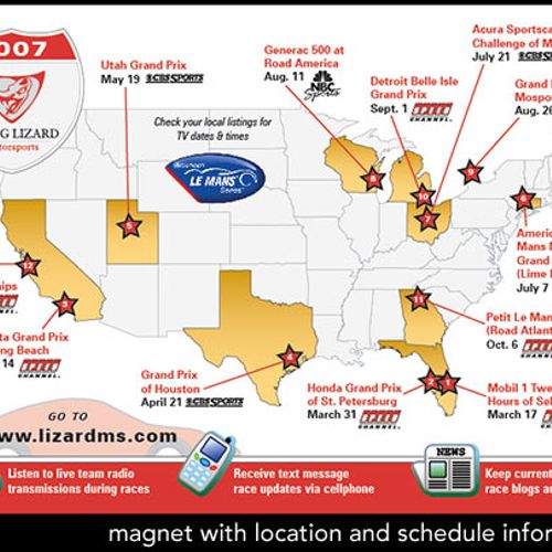 Magnetic map showing the season schedule for a rac