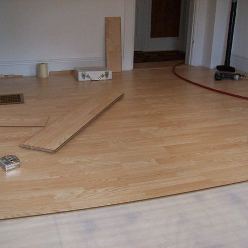Laminate floor in bedroom.