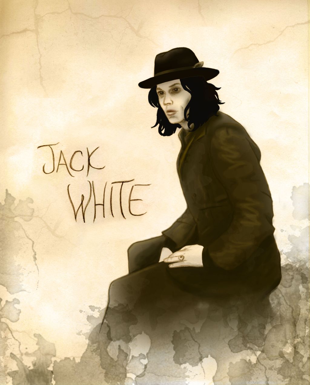 Poster of Jack White.  Hand drawn and then painted