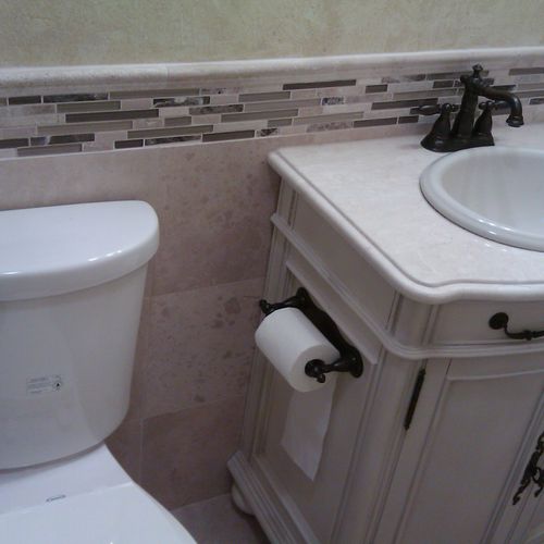 bathroom renovation, travertine