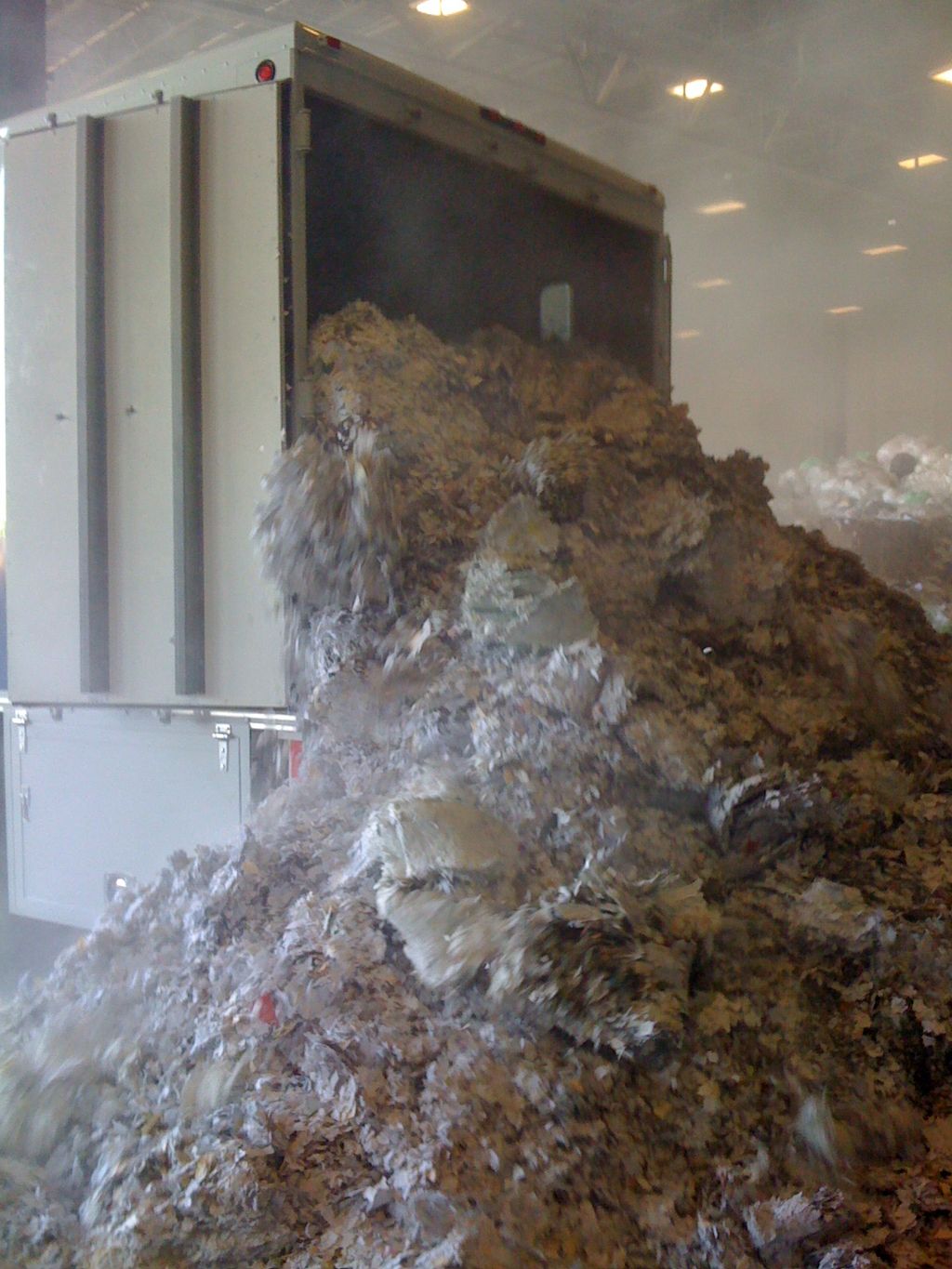 Shredded paper unloading at RockTenn Recycling