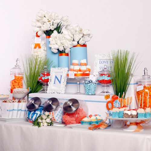 Blue and orange candy buffet