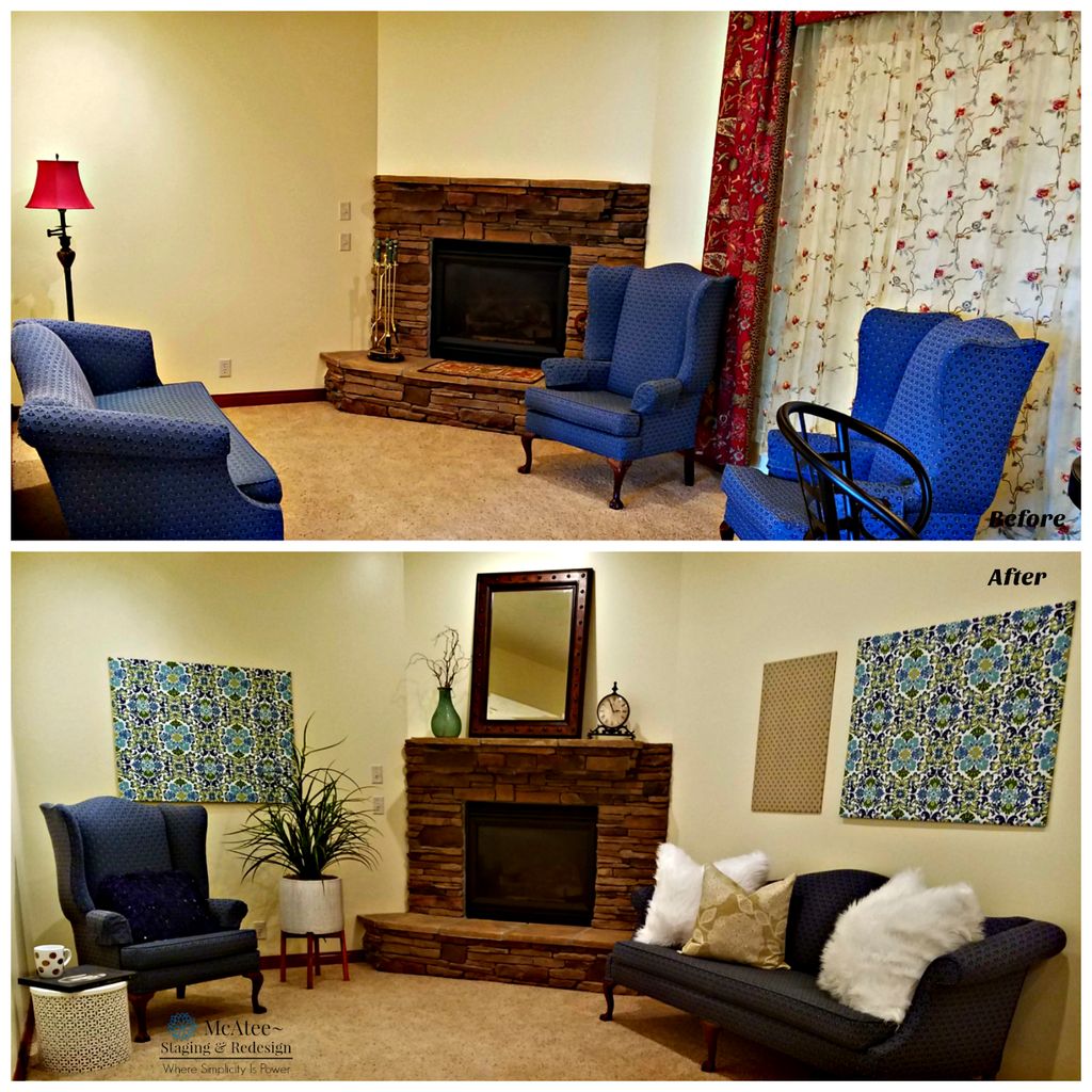 Home staging project basement sitting area before 