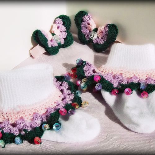 Sample: Beaded Irish Crocheted Ruffle Trim Socks/ 