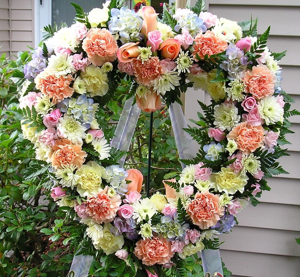 Mixed flowers & roses, &  hydrangeas in a Sympathy