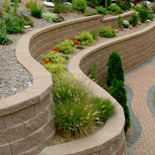 This is a terraced retaining wall with a paver pat