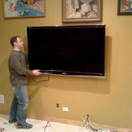 Installing 70inch TV for the finishing stages of a