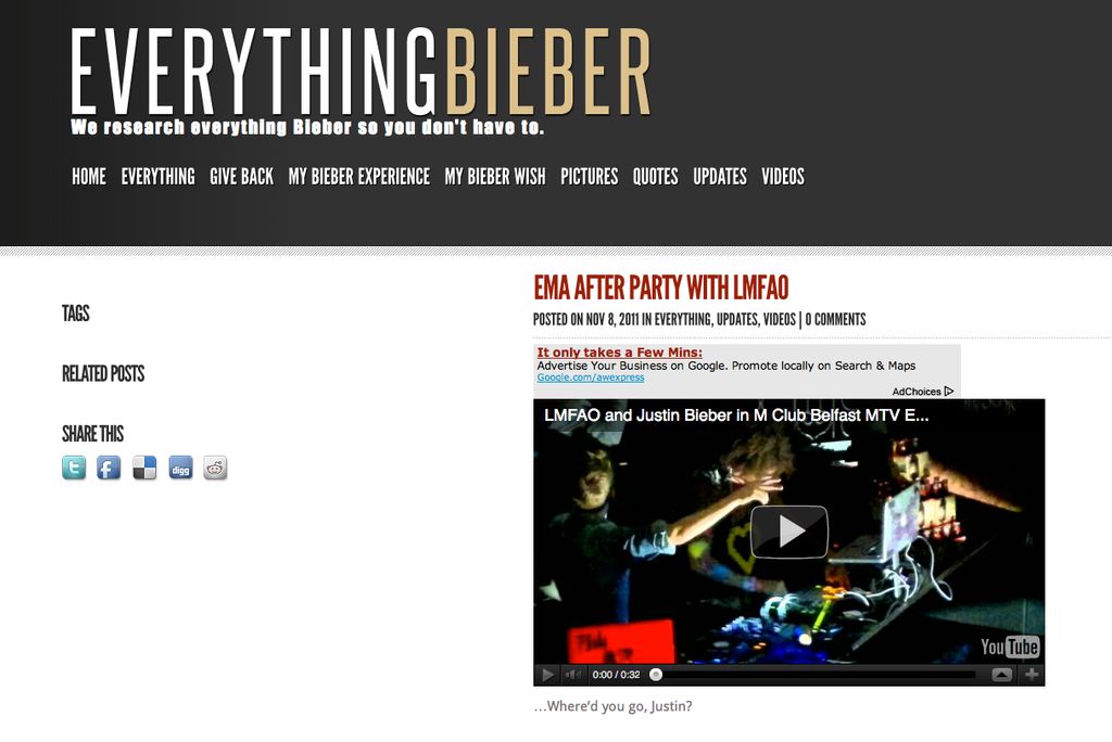 A fan site dedicated to "Everything" Justin Bieber