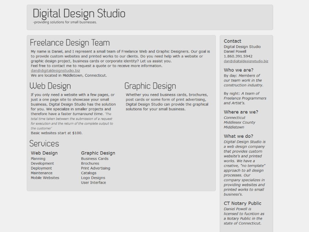 Digital Design Studio's Home web page
