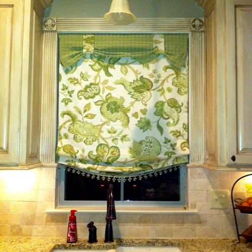 Relaxed Roman Shade with coordinating valance and 