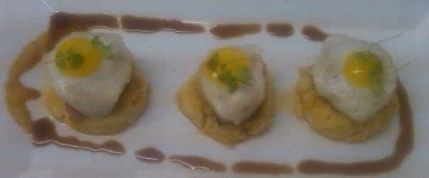 Pan seared scallops, quails, double smoked bacon.